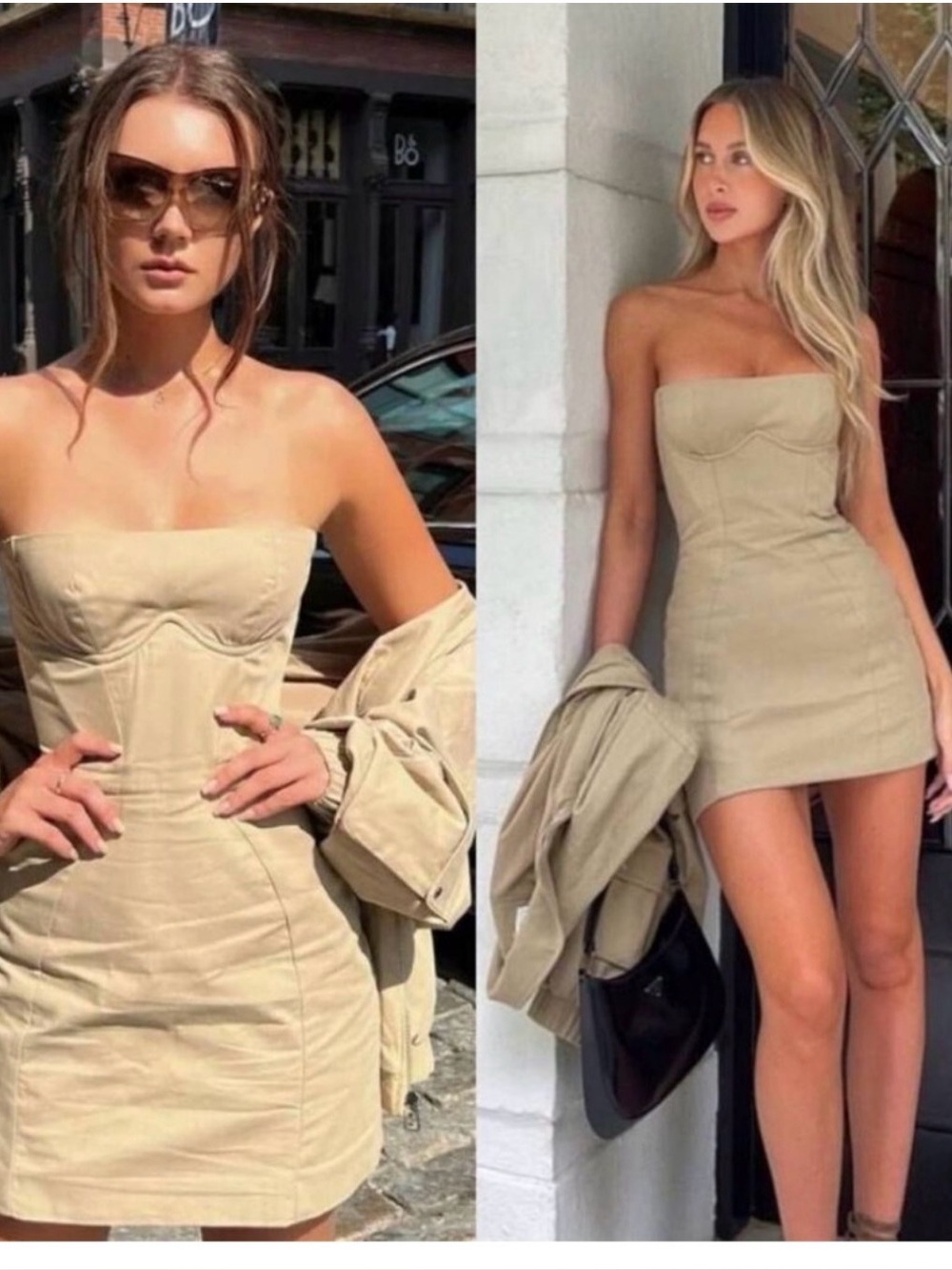 House of CB Beige Strapless Mini Dress size L